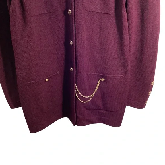 St. John Santana Knit Burgundy Sweater with Gold Accents - Picture 3 of 8